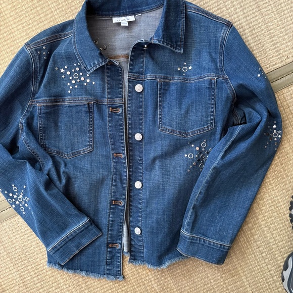 Chico's Embellished Blue Jean Jacket L/XL - Picture 3 of 13